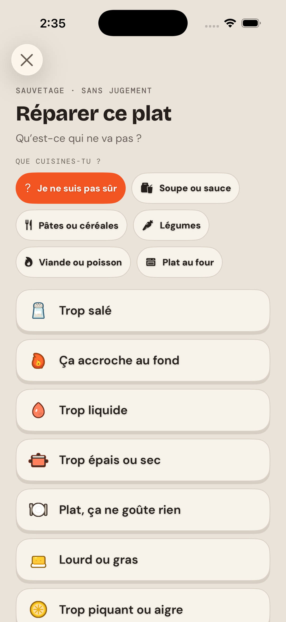 Diagnostic Corriger ce plat